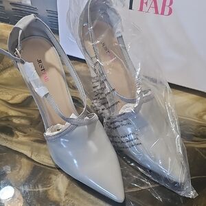 JustFab Gray Heels with Pointed Toe and Kitten Heel